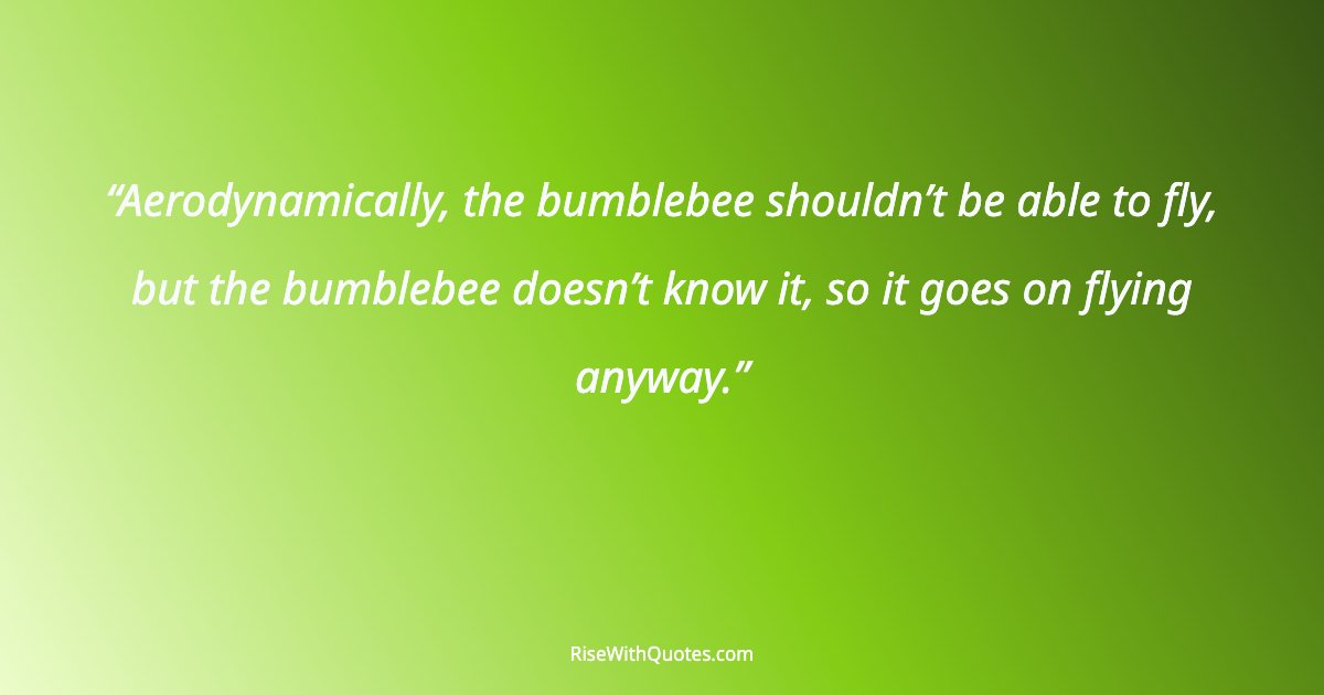 Aerodynamically, the bumblebee shouldn’t be able to fly, but the bumblebee doesn’t know it, so it goes on flying anyway.