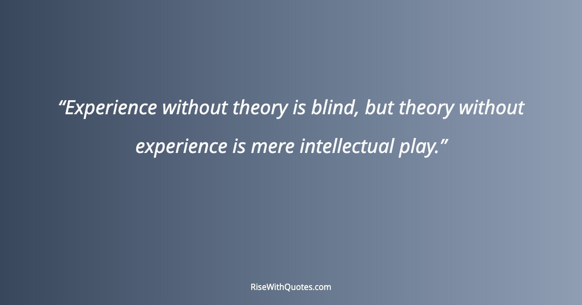 Experience without theory is blind, but theory without experience is mere intellectual play.