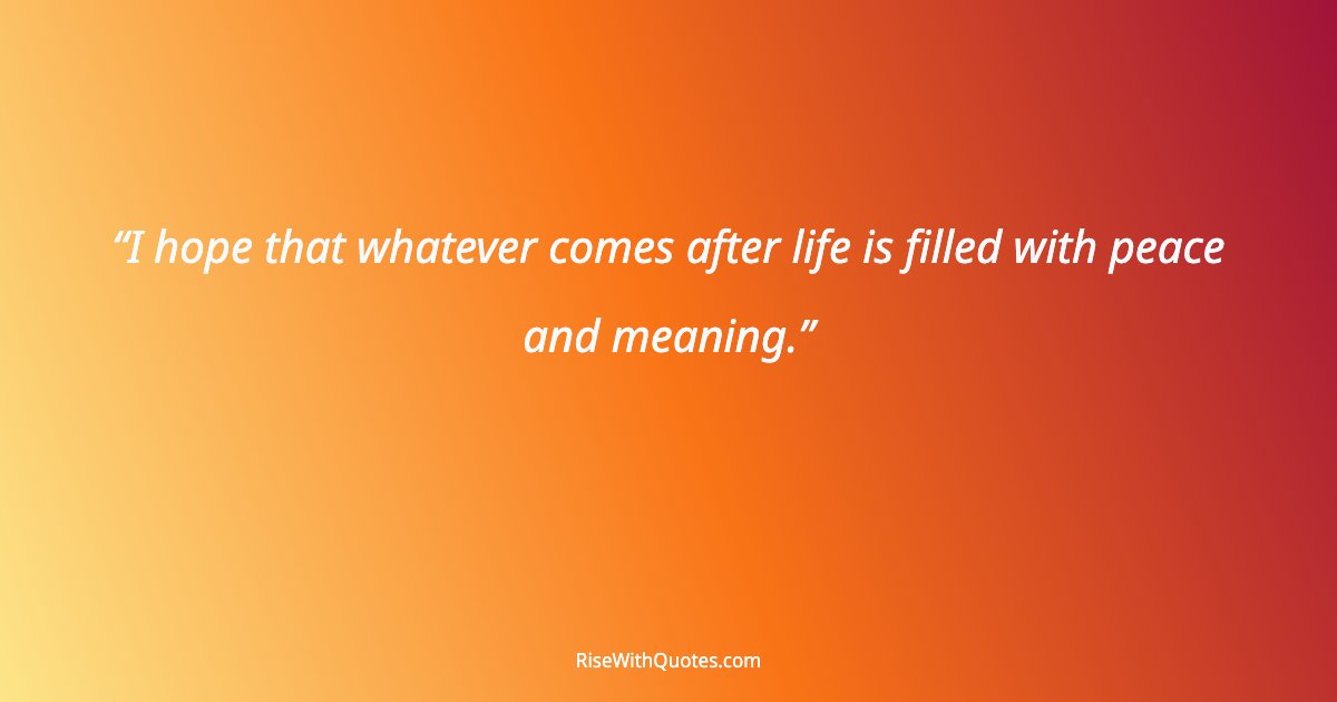 I hope that whatever comes after life is filled with peace and meaning.