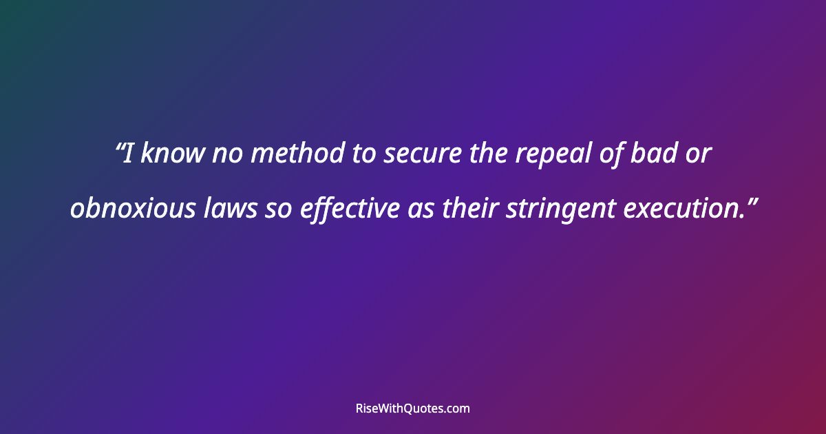 I know no method to secure the repeal of bad or obnoxious laws so effective as their stringent execution.