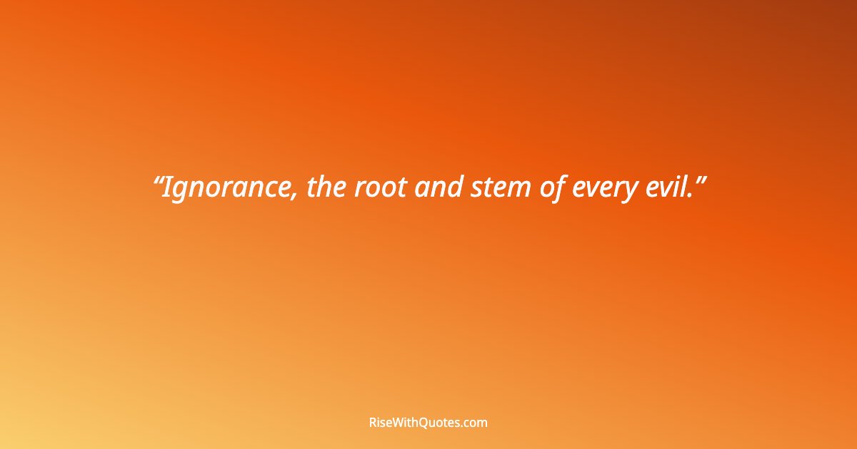 Ignorance, the root and stem of every evil.