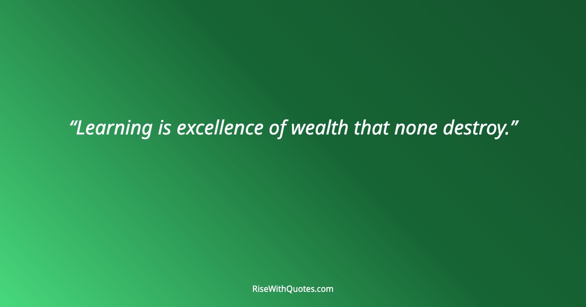 Learning is excellence of wealth that none destroy.