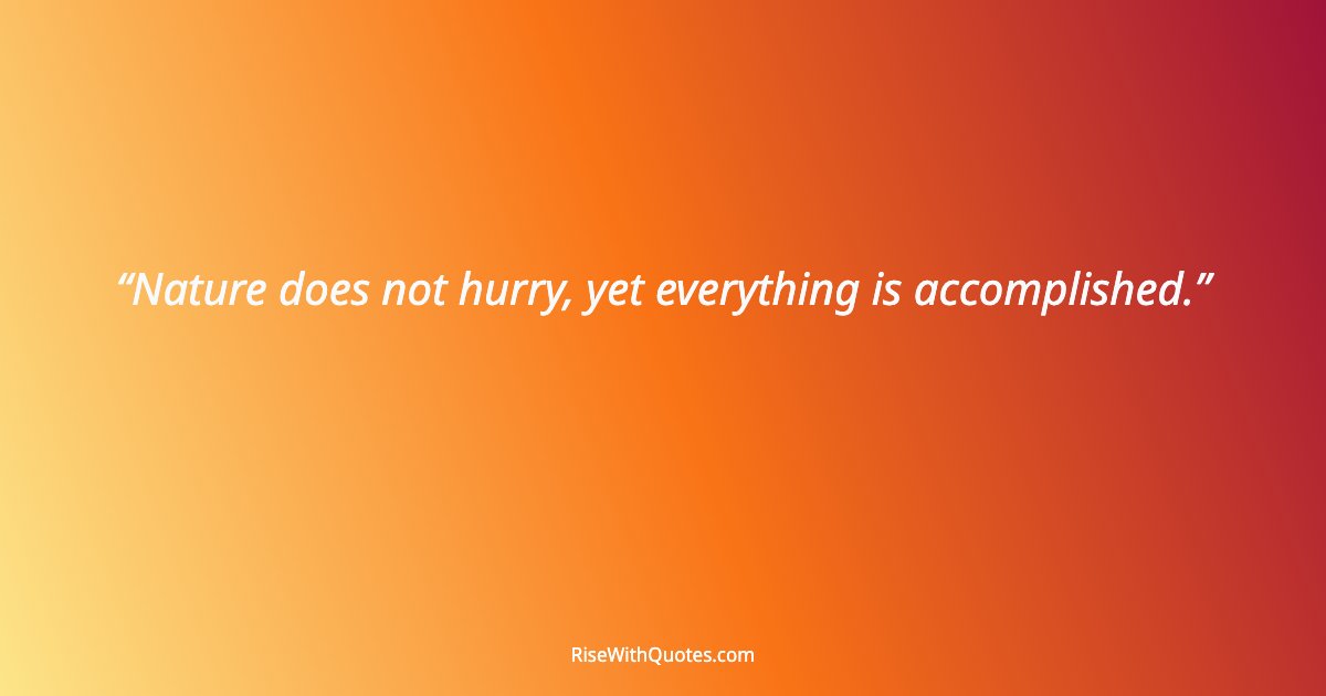Nature does not hurry, yet everything is accomplished.