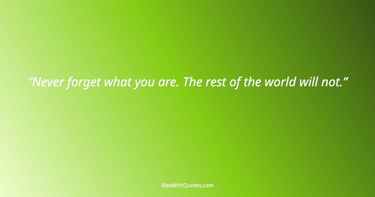 Never forget what you are. The rest of the world will not.