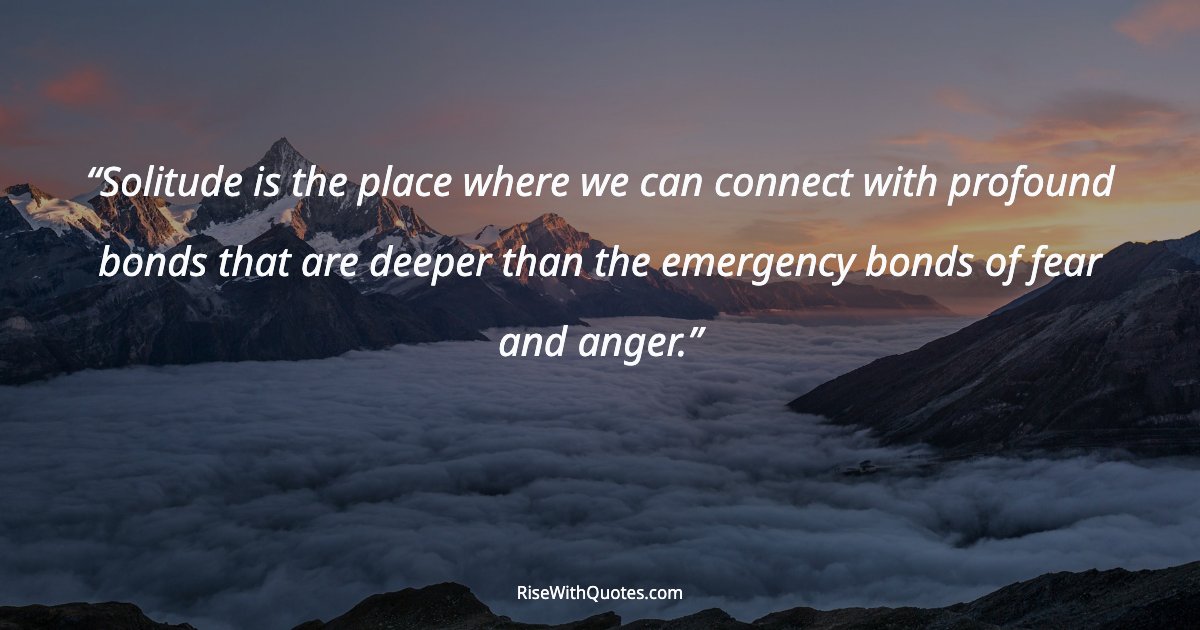 Solitude is the place where we can connect with profound bonds that are deeper than the emergency bonds of fear and anger.