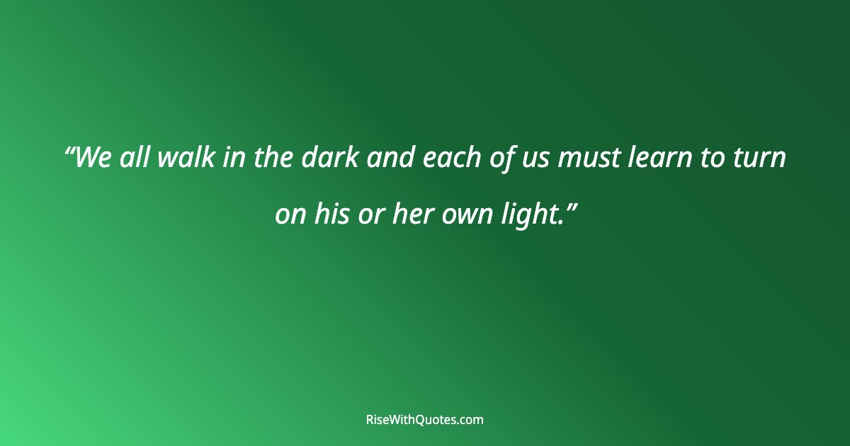 We all walk in the dark and each of us must learn to turn on his or her own light.