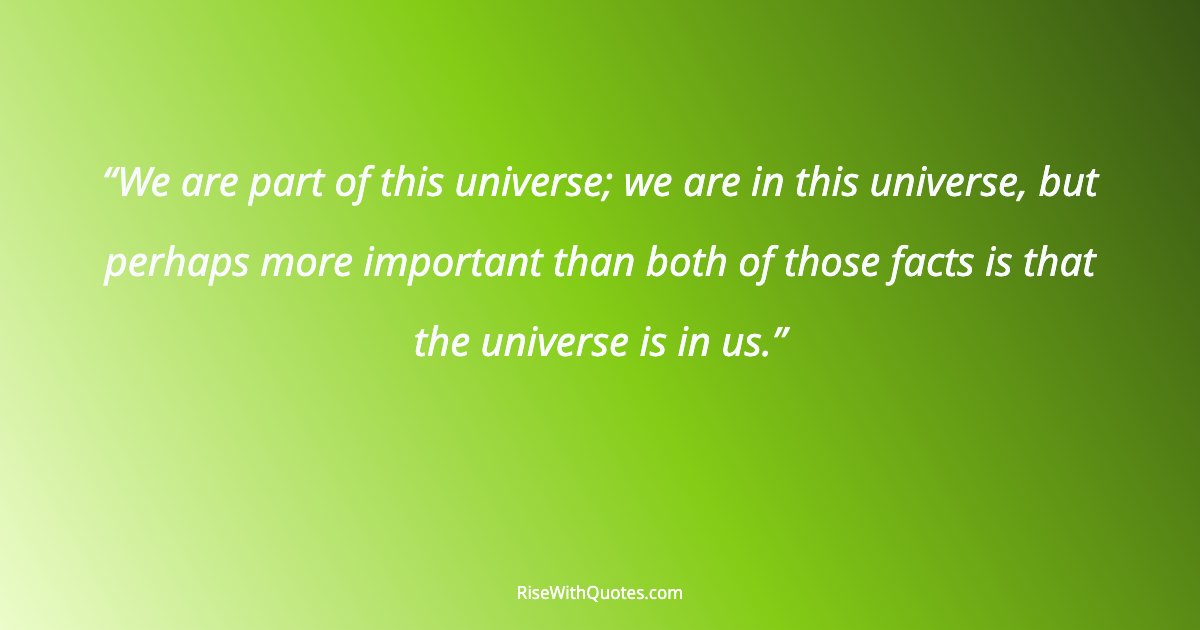 We are part of this universe; we are in this universe, but perhaps more important than both of those facts is that the universe is in us.